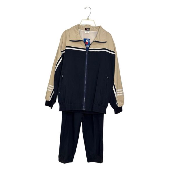 Unik Boys 14 Tracksuit Matching Set Zip Up Jacket & Pants Navy Blue & Tan NEW - Picture 1 of 9
